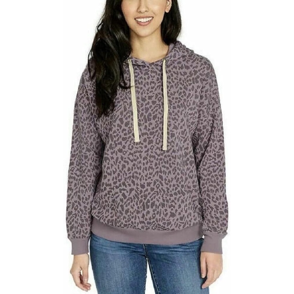 Buffalo David Bitton Iris Purple Leopard Print Pullover Fleece Hoodie Sweatshirt